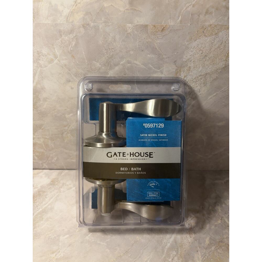 Brand New Gatehouse Satin Nickel Door Lever for Bedroom/Bathroom, Model 0597129